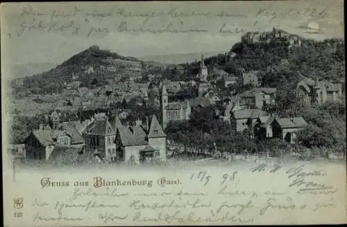 Mondschein Ak Blankenburg am Harz, Gesamtansicht