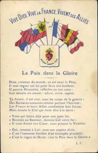 Ak Es lebe Gott, es lebe Frankreich, es lebe seine Verbündeten, Friede in Herrlichkeit