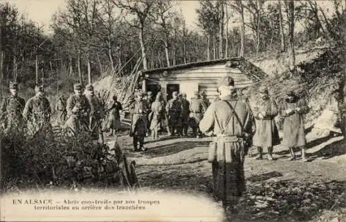 Ak Elsass, von unseren Territorialtruppen hinter den Schützengräben errichtete Bunker