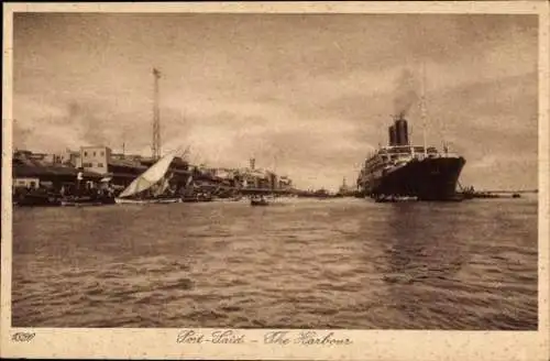 Ak Port Said Ägypten, Dampfer im Hafen