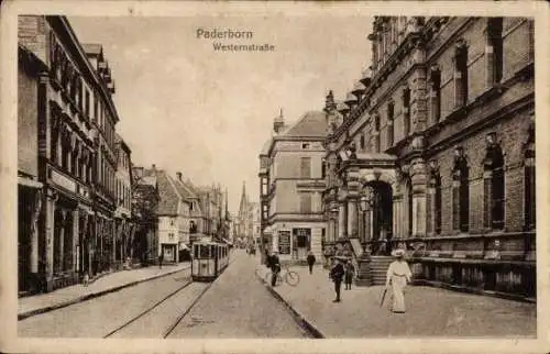 Ak Paderborn in Nordrhein Westfalen, Westernstraße, Straßenbahn, Passanten