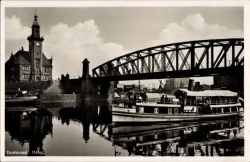 Ak Dortmund im Ruhrgebiet, Hafen, Brücke, Schiff Kronprinz Friedrich Wilhelm