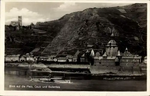 Ak Caub Kaub am Rhein, Burg Pfalzgrafenstein, Pfalz, Gutenfels, Dampfer Vaterland