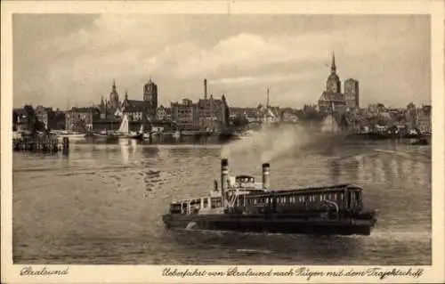 Ak Stralsund in Vorpommern, Trajektschiff, Überfahrt nach Rügen