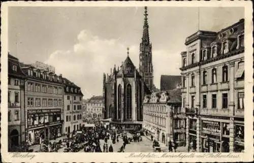 Ak Würzburg am Main, Marktplatz mit Marienkapelle und Falkenhaus