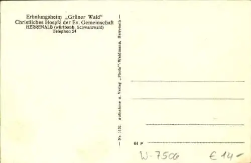 Ak Bad Herrenalb im Schwarzwald, Hospiz Grüner Wald