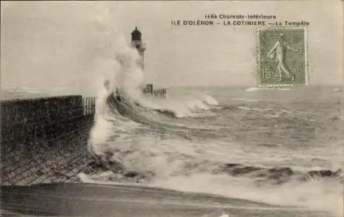 Ak La Cotinière Saint Pierre d'Oléron Charente Maritime, Brandung, Leuchtturm