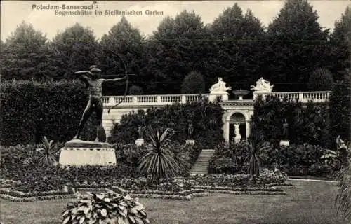 Ak Potsdam Sanssouci, Bogenschütze, sizilianischer Garten