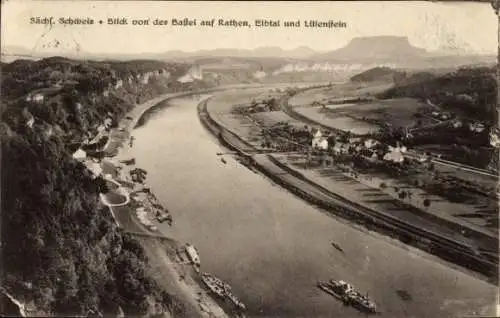 Ak Rathen an der Elbe Sächsische Schweiz, Blick von der Bastei, Elbtal, Lilienstein