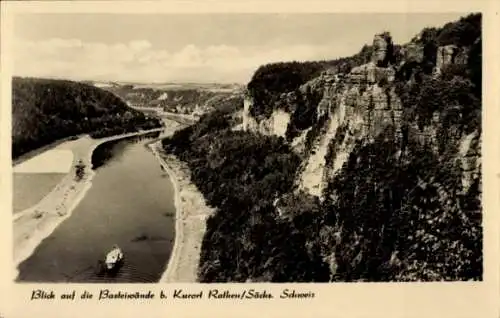 Ak Rathen an der Elbe Sächsische Schweiz, Basteiwände