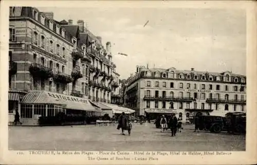 Ak Trouville Reine des Plages Calvados, Place du Casino, Hotel de la Plage, Hotel du Helder