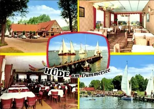 Ak Hüde am Dümmer Niedersachsen, Strandhaus Piening, Segelboote