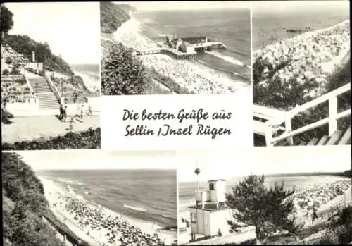 Ak Ostseebad Sellin auf Rügen, Seebrücke, Strand