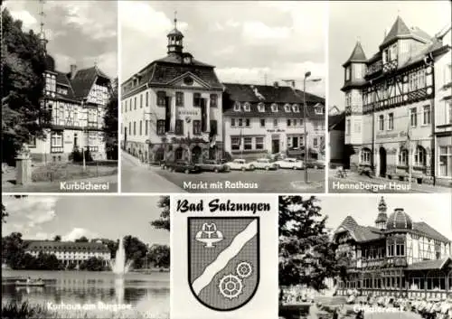 Ak Bad Salzungen in Thüringen, Wappen, Markt, Rathaus, Henneberger Haus, Kurbücherei, Kurhaus