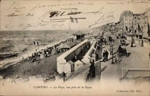 Ak Cabourg Calvados, Plage, Vue prise de la Digue