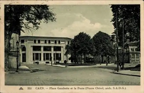 Ak Caen Calvados, Post, Place Gambetta