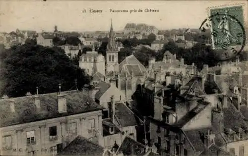 Ak Caen Calvados, Panorama pris du Chateau