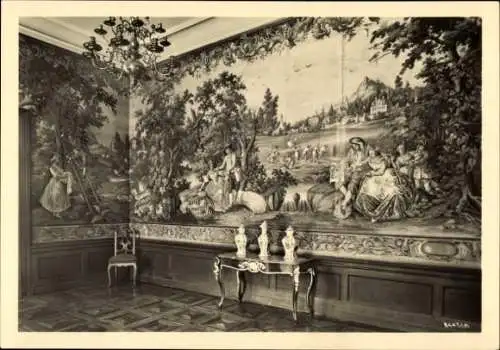 Ak Rudolstadt, Schloss Heidecksburg, Staatl. Museen, Vier Jahreszeiten, Bemalte Wandbespannung