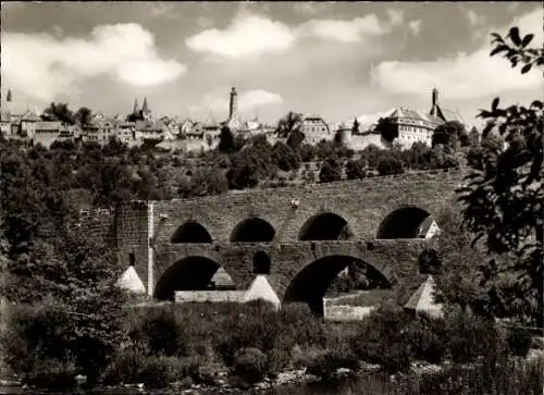 Ak Rothenburg ob der Tauber Mittelfranken, Doppelbrücke, Gesamtansicht