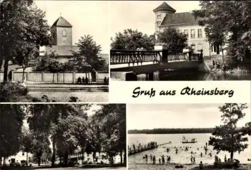 Ak Rheinsberg in der Mark, Stadtkirche, An der Schlossbrücke, Am Markt, Badestelle