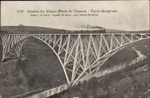 Ak Tanus Tarn, Viaduc du Viaur, Pont de Tanus, Eisenbahnbrücke Strecke Tarn Aveyron, Dampflokomotive