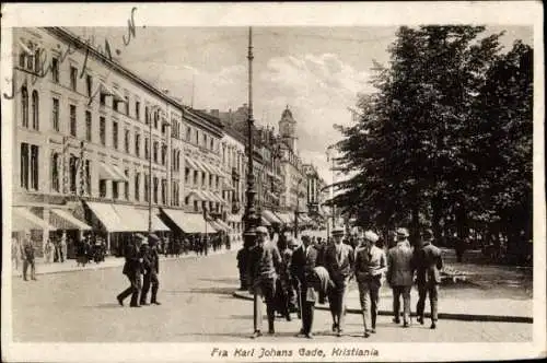 Ak Christiania Oslo Norwegen, Fra Karl Johans Gade, Straßenpartie