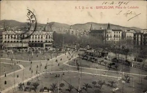 Ak Barcelona Katalonien Spanien, Plaza de Catalunya