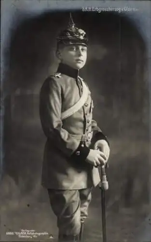 Ak Erbgroßherzog Nikolaus von Oldenburg, Portrait in Uniform, Pickelhaube