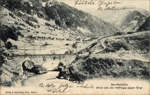 Ak Glarus Stadt Schweiz, Sernftalbahn, Blick von der Höfliegg gegen Engi