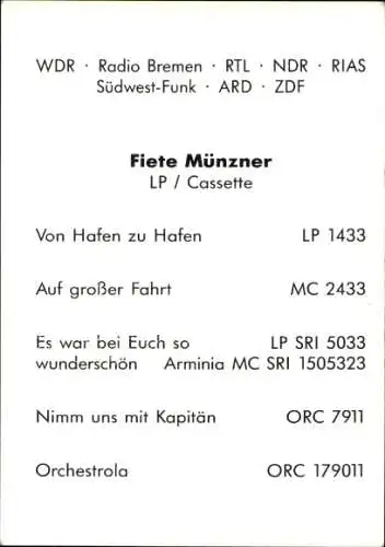 Ak Sänger Fiete Münzner, Portrait, Uniform, Autogramm