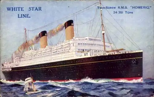 Künstler Ak White Star Line, Twin Screw RMS Homeric, Dampfschiff