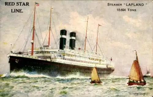 Künstler Ak Steamer Lapland, Red Star Line, RSL, Dampfschiff