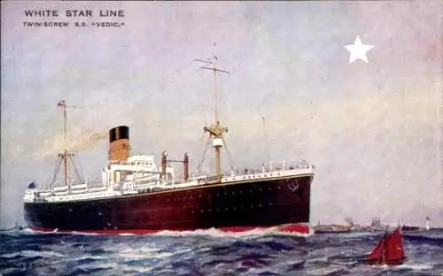 Künstler Ak Dampfer SS Vedic, White Star Line