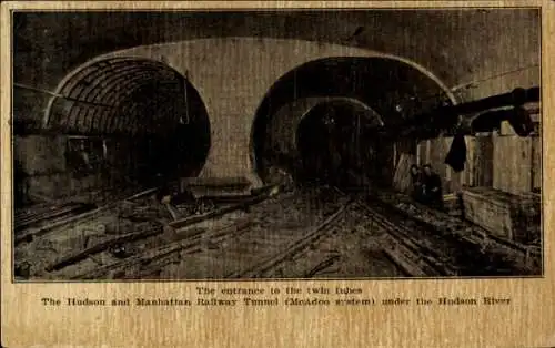 Ak New York City USA, Twin Tubes, Hudson and Manhattan Railway Tunnel, McAdoo system