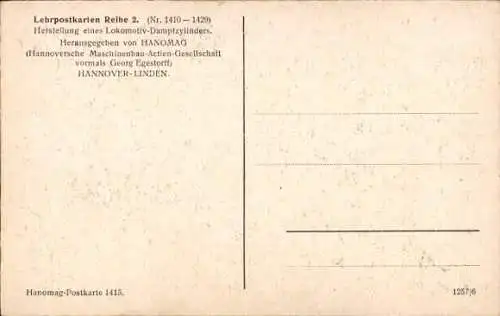 Ak Hanomag, Herstellung eines Lokomotiv-Dampfzylinders, Lehrpostkarten Reihe 2 Bild 6