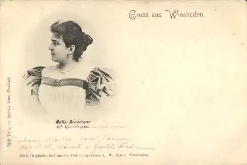 Ak Wiesbaden in Hessen, Opernsängerin Nelly Brodmann, Portrait