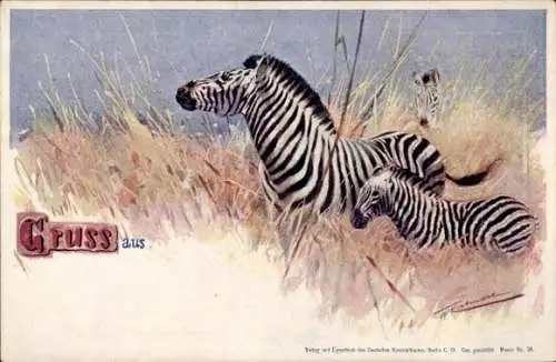Künstler Litho Zebras in der Savanne