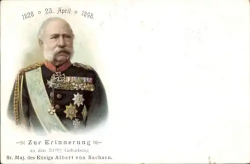 Litho König Albert von Sachsen, 70. Geburtstag am 23. April 1898, Portrait