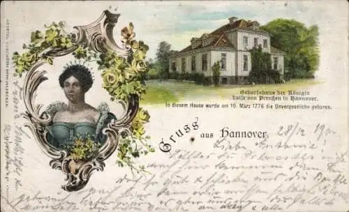 Litho Hannover in Niedersachsen, Geburtshaus der Königin Luise von Preußen