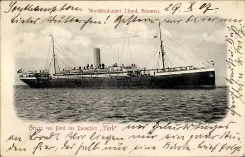 Ak Reichspostdampfer Yorck, Norddeutscher Lloyd Bremen