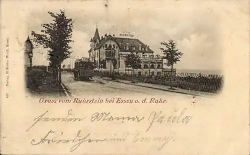 Ak Bredeney Essen im Ruhrgebiet, Luftkurhaus Ruhrstein, Hotel, W. Hartmann, Straßenbahn