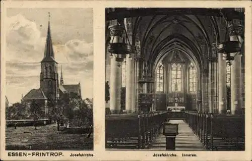 Ak Frintrop Essen im Ruhrgebiet, Josefskirche, Außenansicht, Innenansicht