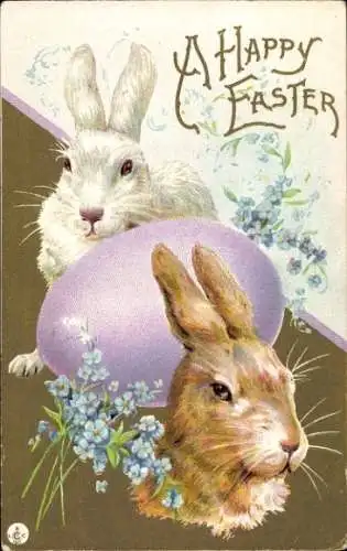 Präge Litho Glückwunsch Ostern, Zwei Hasen mit einem Osterei