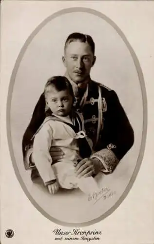 Ak Kronprinz Wilhelm von Preußen mit Sohn, Husarenuniform