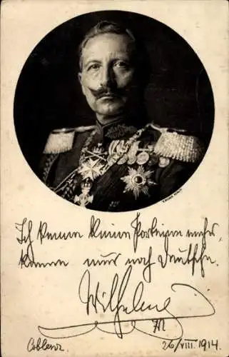 Ak Kaiser Wilhelm II., Portrait, Ich kenne keine Parteien mehr, Zitat 1914