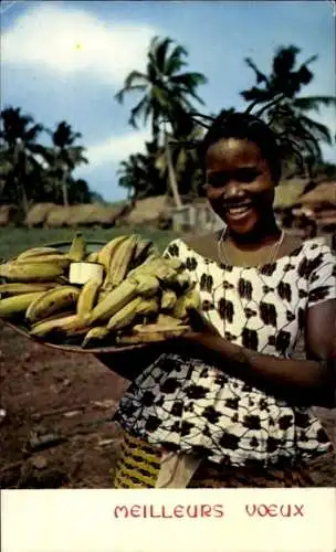 Ak Afrikanerin mit einer Obstschale, Bananen