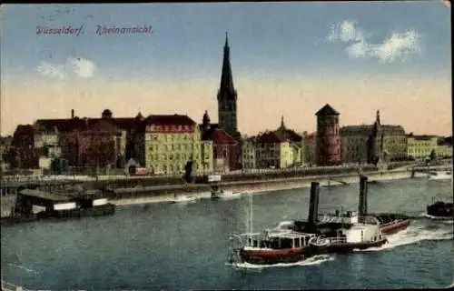 Ak Düsseldorf am Rhein, Teilansicht, Dampfer