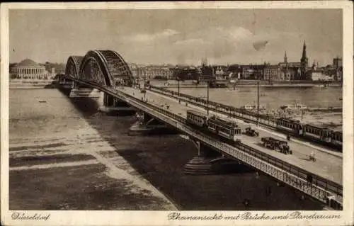 Ak Düsseldorf am Rhein, Rheinbrücke, Planetarium, Straßenbahn