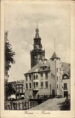 Ak Gouda Südholland Niederlande, Gouwe, Brücke, Kirche