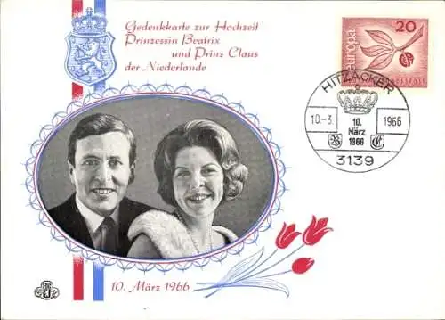 Künstler Ak Prinzessin Beatrix der Niederlande, 10 März 1966, Claus von Amsberg